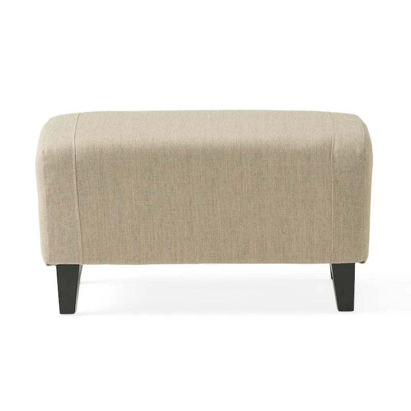 Fauteuil club en tissu touffeté beige clair avec pouf