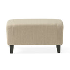 Fauteuil club en tissu touffeté beige clair avec pouf