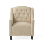 Fauteuil club en tissu touffeté beige clair avec pouf