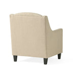 Fauteuil club en tissu touffeté beige clair avec pouf