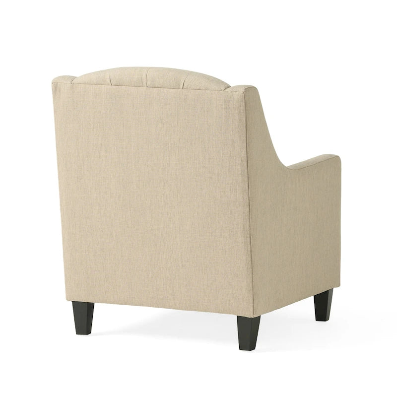 Fauteuil club en tissu touffeté beige clair avec pouf