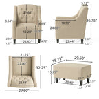 Fauteuil club en tissu touffeté beige clair avec pouf