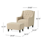 Fauteuil club en tissu touffeté beige clair avec pouf