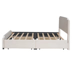 Lit plateforme rembourré avec tête de lit capitonnée, pied de lit et 4 tiroirs de rangement – Tissu velours, sommier tapissier non requis