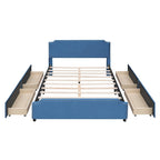 Lit plateforme rembourré avec tête de lit capitonnée, pied de lit et 4 tiroirs de rangement – Tissu velours, sommier tapissier non requis