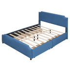 Lit plateforme rembourré avec tête de lit capitonnée, pied de lit et 4 tiroirs de rangement – Tissu velours, sommier tapissier non requis