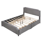 Lit plateforme rembourré avec tête de lit capitonnée, pied de lit et 4 tiroirs de rangement – Tissu velours, sommier tapissier non requis