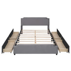 Lit plateforme rembourré avec tête de lit capitonnée, pied de lit et 4 tiroirs de rangement – Tissu velours, sommier tapissier non requis