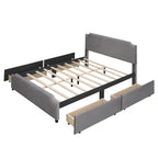 Lit plateforme rembourré avec tête de lit capitonnée, pied de lit et 4 tiroirs de rangement – Tissu velours, sommier tapissier non requis