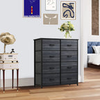 Commode en tissu à 8 tiroirs avec cadre en acier et plateau en bois