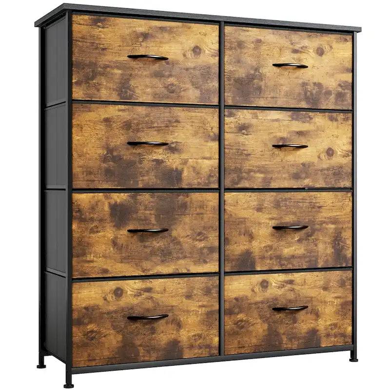 Commode en tissu à 8 tiroirs avec cadre en acier et plateau en bois