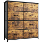 Commode en tissu à 8 tiroirs avec cadre en acier et plateau en bois