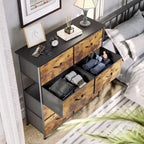 Commode en tissu à 8 tiroirs avec cadre en acier et plateau en bois