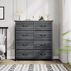 Commode en tissu à 8 tiroirs avec cadre en acier et plateau en bois