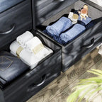 Commode en tissu à 8 tiroirs avec cadre en acier et plateau en bois
