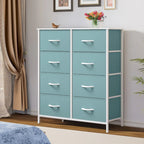 Commode en tissu à 8 tiroirs avec cadre en acier et plateau en bois