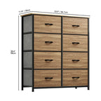 Commode en tissu à 8 tiroirs avec cadre en acier et plateau en bois