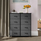 Commode en tissu à 8 tiroirs avec cadre en acier et plateau en bois