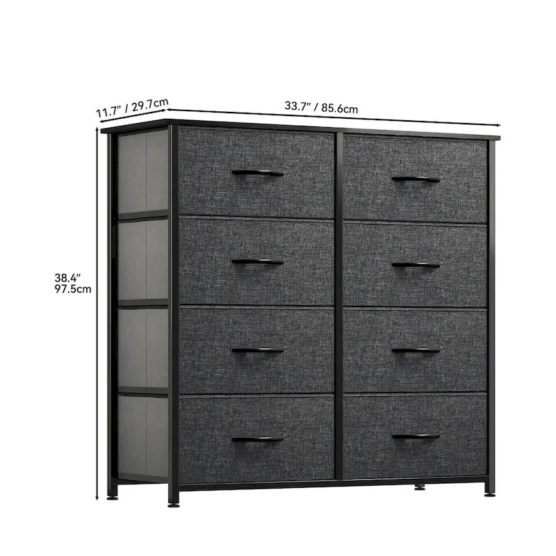 Commode en tissu à 8 tiroirs avec cadre en acier et plateau en bois