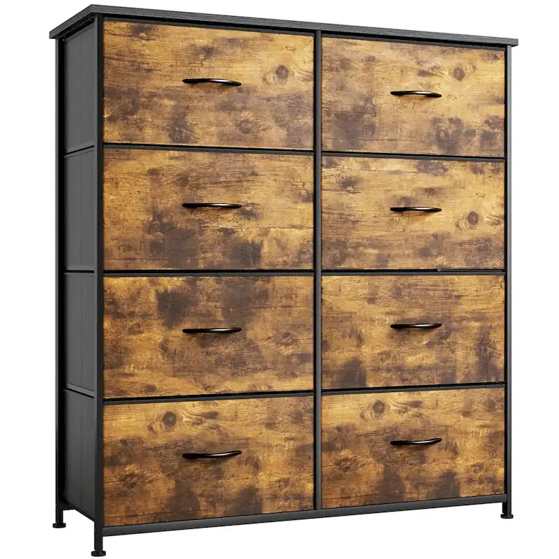 Commode en tissu à 8 tiroirs avec cadre en acier et plateau en bois
