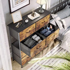 Commode en tissu à 8 tiroirs avec cadre en acier et plateau en bois