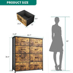 Commode en tissu à 8 tiroirs avec cadre en acier et plateau en bois