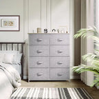 Commode en tissu à 8 tiroirs avec cadre en acier et plateau en bois