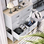 Commode en tissu à 8 tiroirs avec cadre en acier et plateau en bois