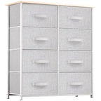 Commode en tissu à 8 tiroirs avec cadre en acier et plateau en bois