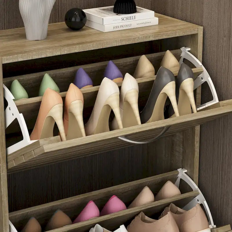 Meuble à Chaussures 6-12 Paires avec 2 Tiroirs et Abattants