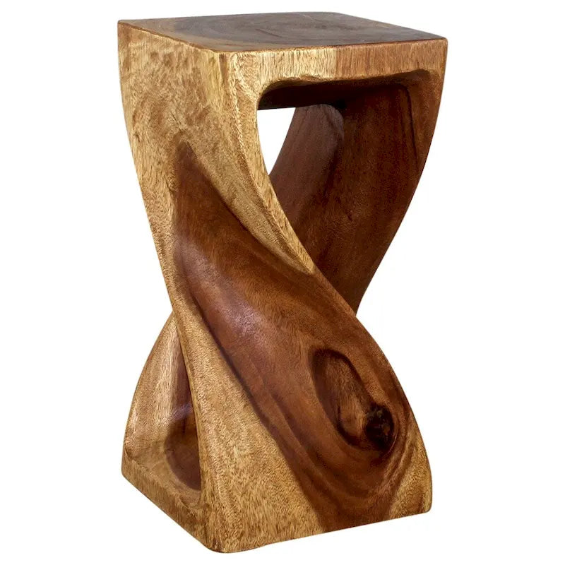 Tabouret torsadé en bois massif 30,5 x 30,5 x 58,4 cm – Fini à l'huile de noyer