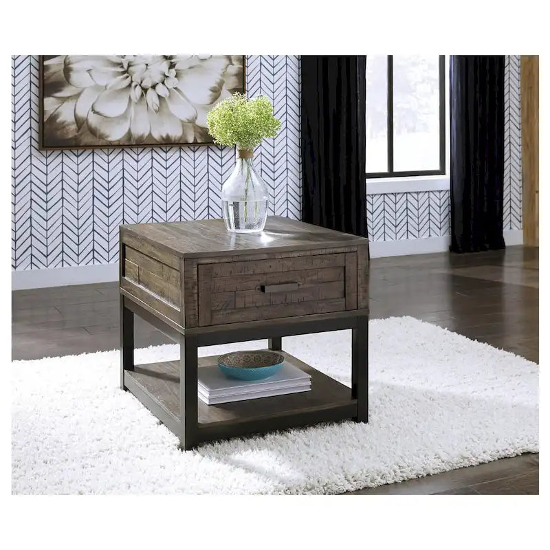 Table d'appoint en MDF et placage avec tiroir