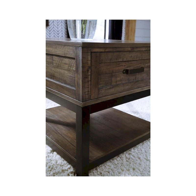 Table d'appoint en MDF et placage avec tiroir