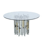 Table de salle à manger ronde de 53 pouces avec plateau en verre et base en acier