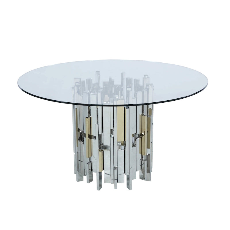 Table de salle à manger ronde de 53 pouces avec plateau en verre et base en acier