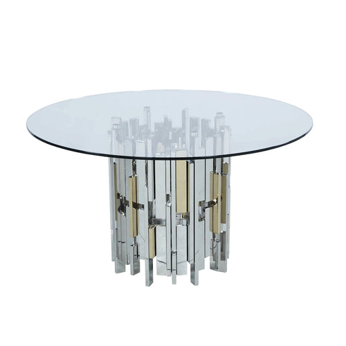 Table de salle à manger ronde de 53 pouces avec plateau en verre et base en acier