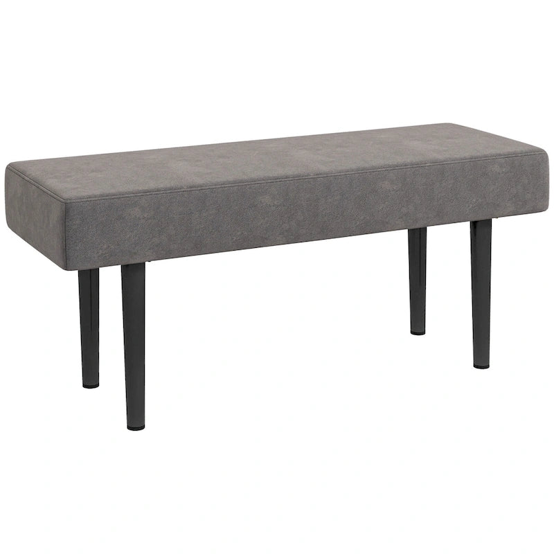 Banc rembourré de 39 po avec pieds en acier, tissu velours, gris