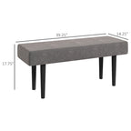 Banc rembourré de 39 po avec pieds en acier, tissu velours, gris