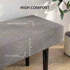 Banc rembourré de 39 po avec pieds en acier, tissu velours, gris