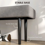 Banc rembourré de 39 po avec pieds en acier, tissu velours, gris