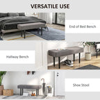 Banc rembourré de 39 po avec pieds en acier, tissu velours, gris