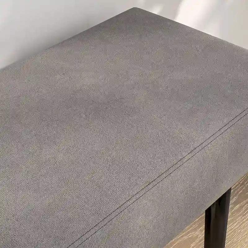 Banc rembourré de 39 po avec pieds en acier, tissu velours, gris
