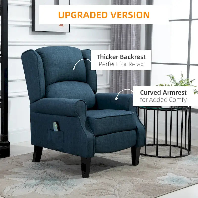 Fauteuil inclinable massant et chauffant à dossier haut avec télécommande