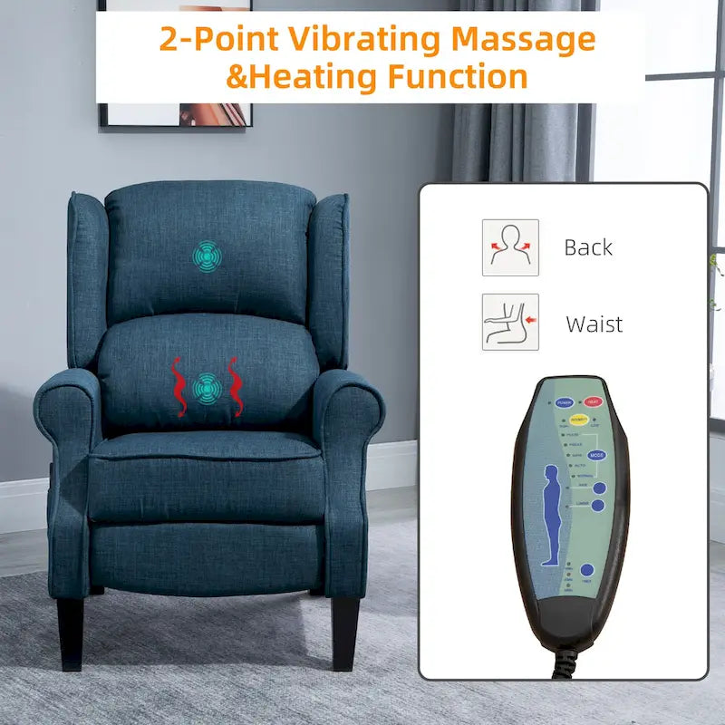 Fauteuil inclinable massant et chauffant à dossier haut avec télécommande