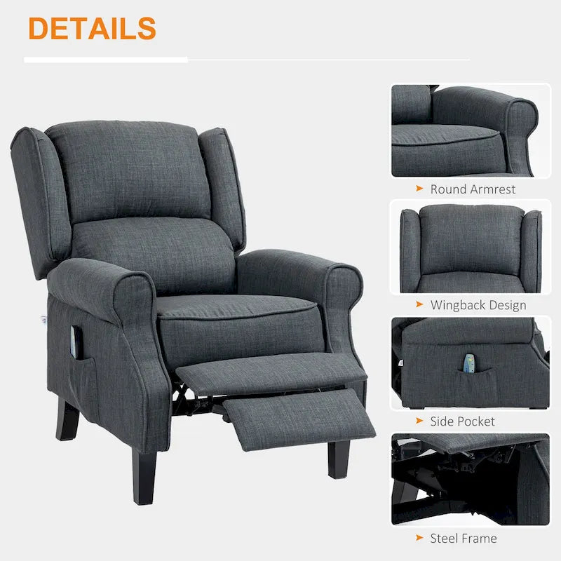 Fauteuil inclinable massant et chauffant à dossier haut avec télécommande