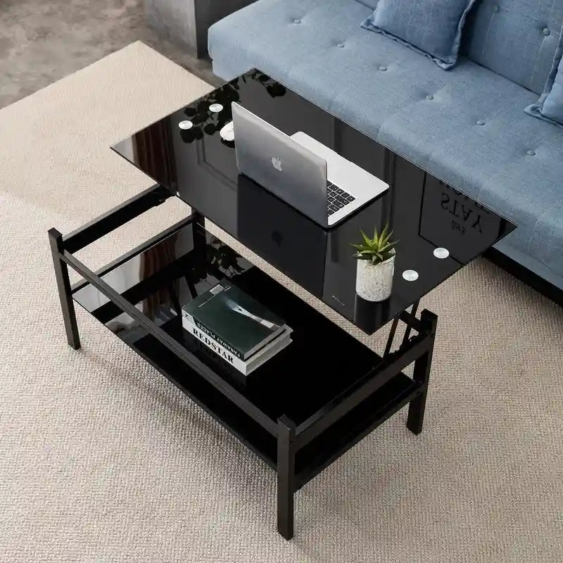 Table basse en verre relevable avec rangement