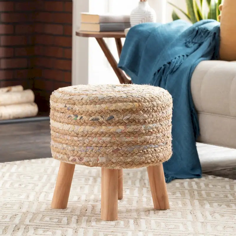 Tabouret rond bohème en jute et bois