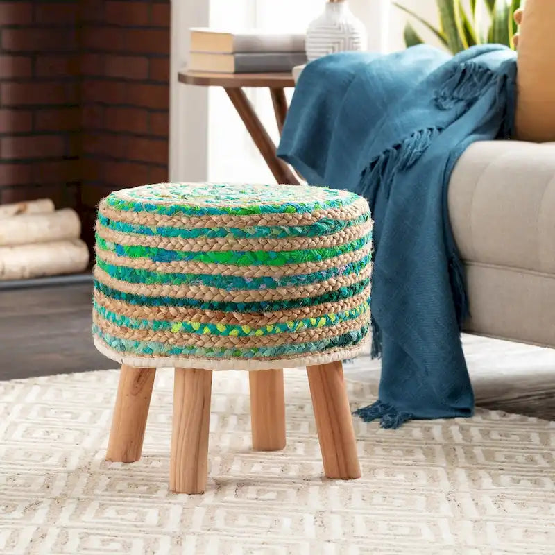 Tabouret rond bohème en jute et bois