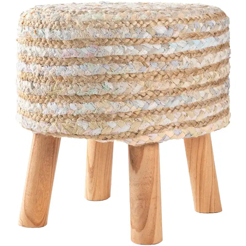 Tabouret rond bohème en jute et bois