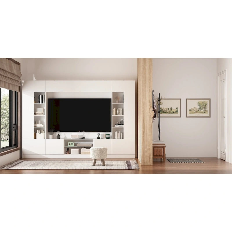 Meuble TV mural avec étagères – Blanc / Noir